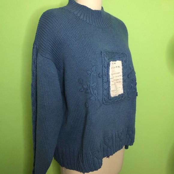 Vintage 90s Esprit Sport Cottagecore Cropped Pullover Poem Sweater Sz Large - Picture 3 of 7